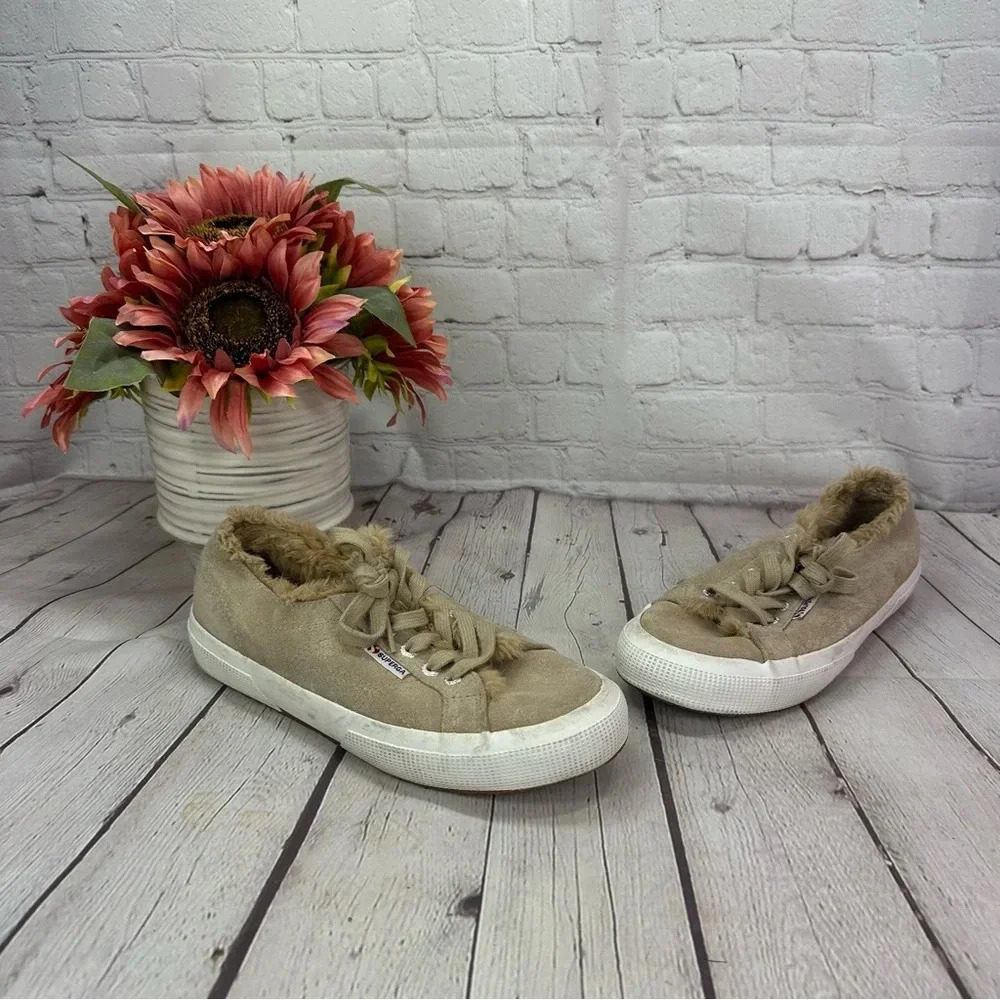 superga faux fur beige fashion sneakers EU 38 USA 7.5